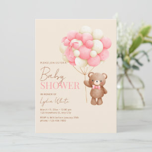 Chica de invitaciones de Baby Shower, oso de peluc