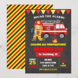 Chica de invitaciones de cumpleaños a bomberos