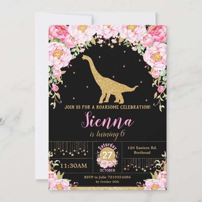 Chica de invitaciones de cumpleaños a dinosaurios  (Anverso)