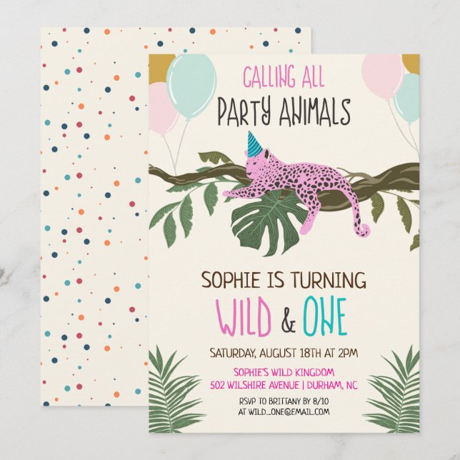 Chica de invitaciones de cumpleaños a un zoológico (Anverso / Reverso)