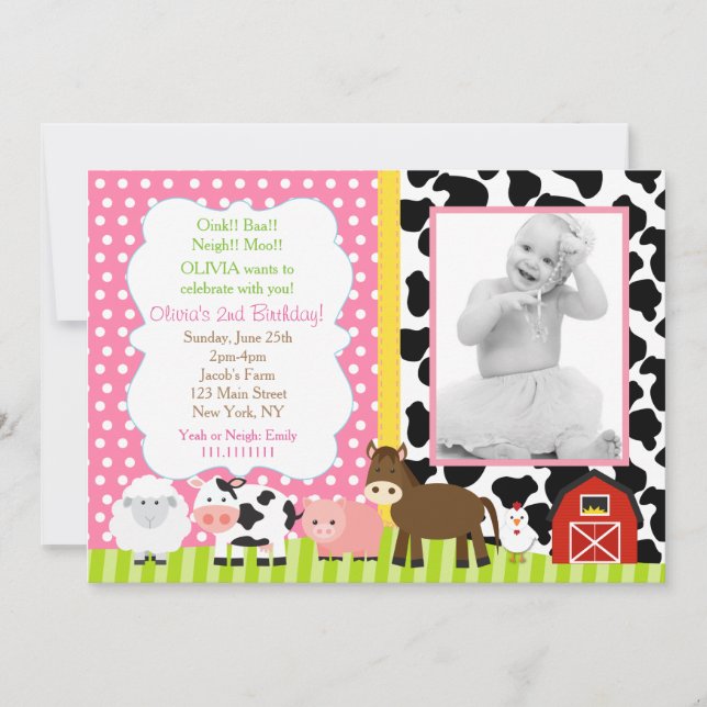 Chica de invitaciones de cumpleaños de Barnyard (Anverso)