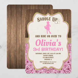 chica de invitaciones de cumpleaños de cowgirl rús