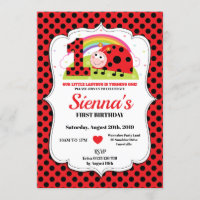 Chica de invitaciones de cumpleaños de Ladybug 1er