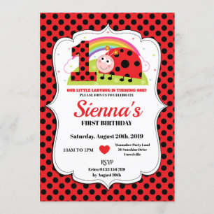 Chica de invitaciones de cumpleaños de Ladybug 1er