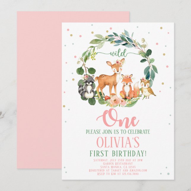 Chica de invitaciones de cumpleaños de Wild One Wo (Anverso / Reverso)