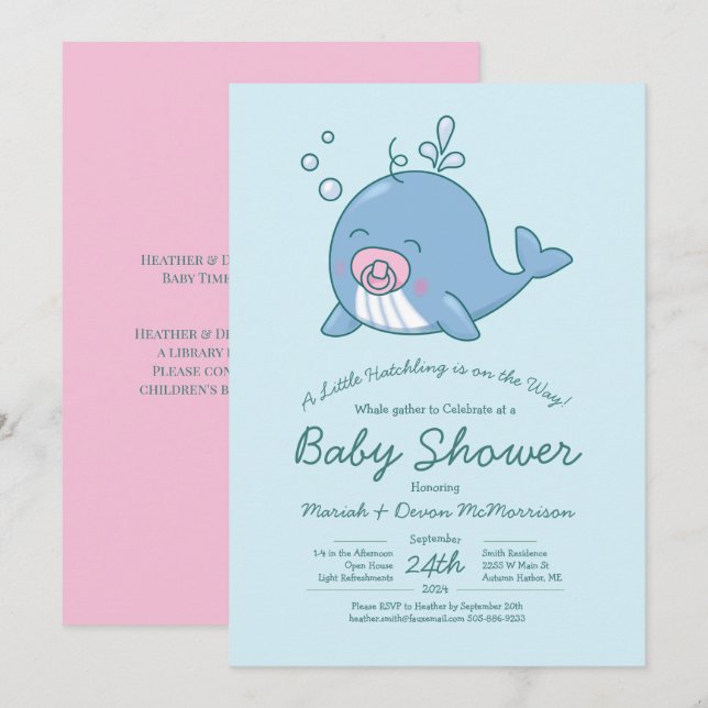Chica de invitaciones de Cute Whale Baby Shower Ka (Anverso / Reverso)