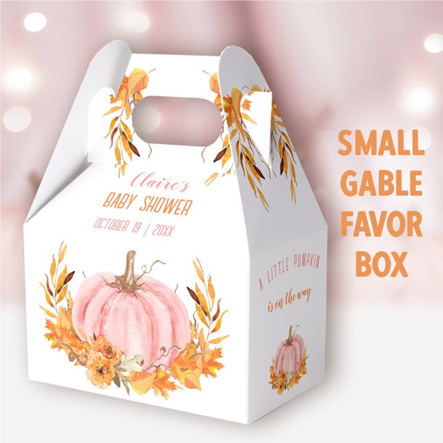 Chica de la Caída de Calabaza Rosa Caja de Favor B (Pink Pumpkin Small Gable Favor Box - You can choose from 3 sizes of these gable favor boxes
)