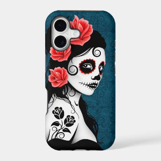 Chica de la Calavera de Azúcar Muerta - azul
