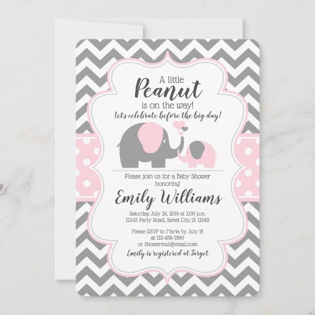 Chica de la ducha de bebé invitación a elefante ro (Anverso)