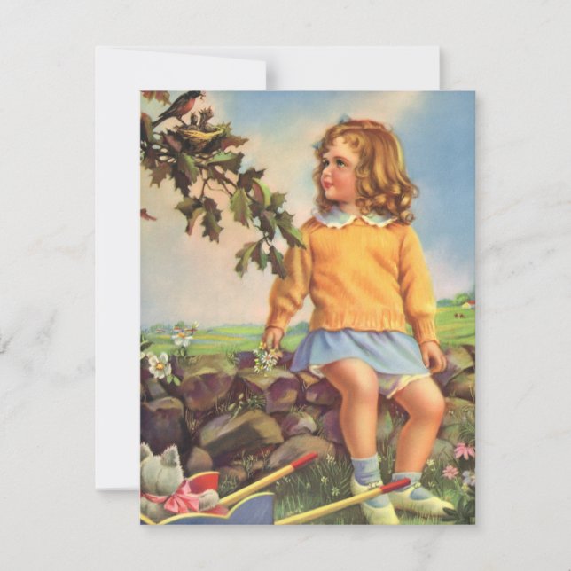 Chica de la época mirando a las aves en un árbol,  (Anverso)