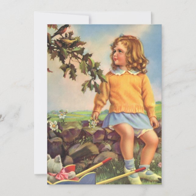 Chica de la época mirando a las aves en un árbol,  (Anverso)