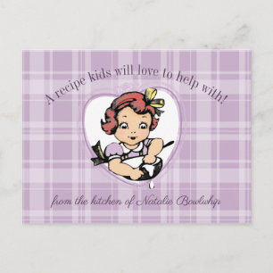 Chica de la época niños cocinando tarjeta de recet