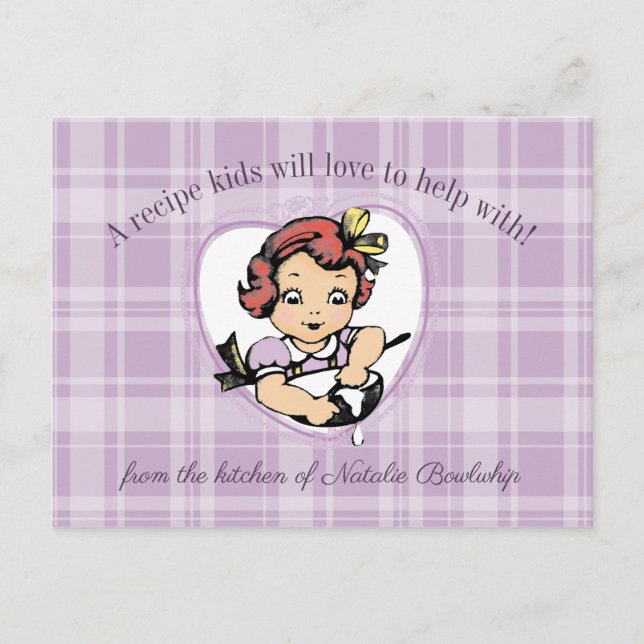 Chica de la época niños cocinando tarjeta de recet (Anverso)