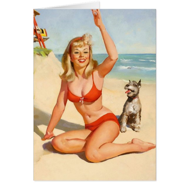 Chica de la época y perro en la playa (Frente)