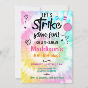 Chica de la huelga de bolos TieDye Invitación de c