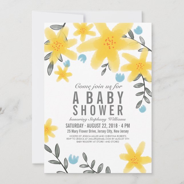 Chica de la invitación a Baby Shower con flores tr (Anverso)
