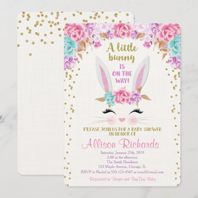 Chica de la invitación a la ducha de bebé de Seman (Anverso / Reverso)