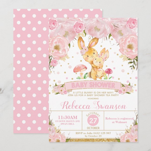Chica de la invitación Baby Shower con sabor conej (Anverso / Reverso)