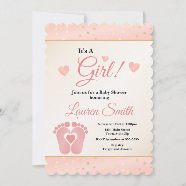 Chica de la invitación de Baby Shower de la (Anverso)