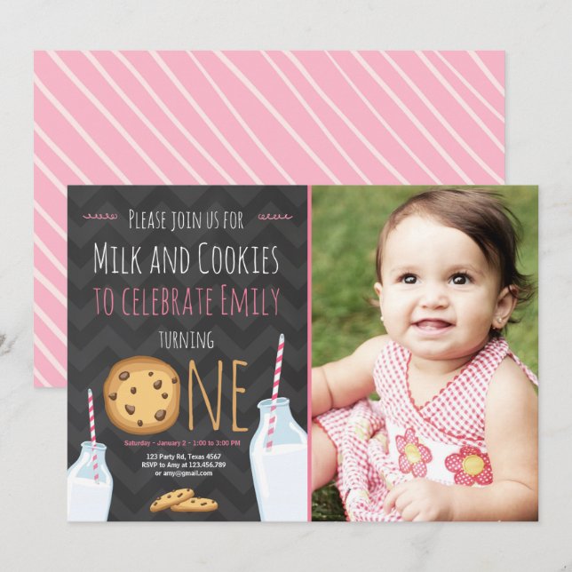 Chica de la invitación de cumpleaños a la leche y  (Anverso / Reverso)