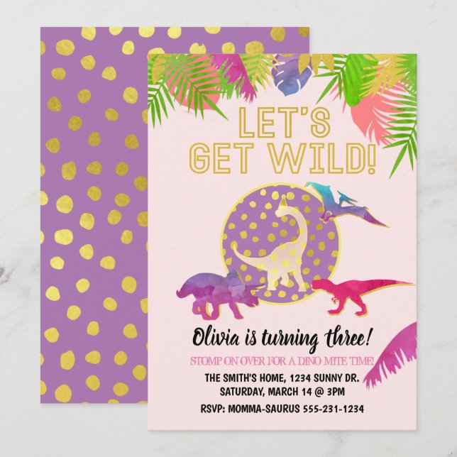 Chica de la invitación de cumpleaños a los dinosau (Anverso / Reverso)