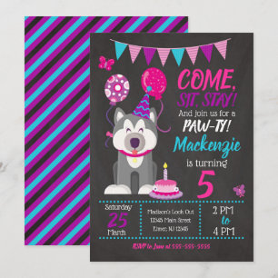 Chica de la invitación de cumpleaños paw-ty Husky