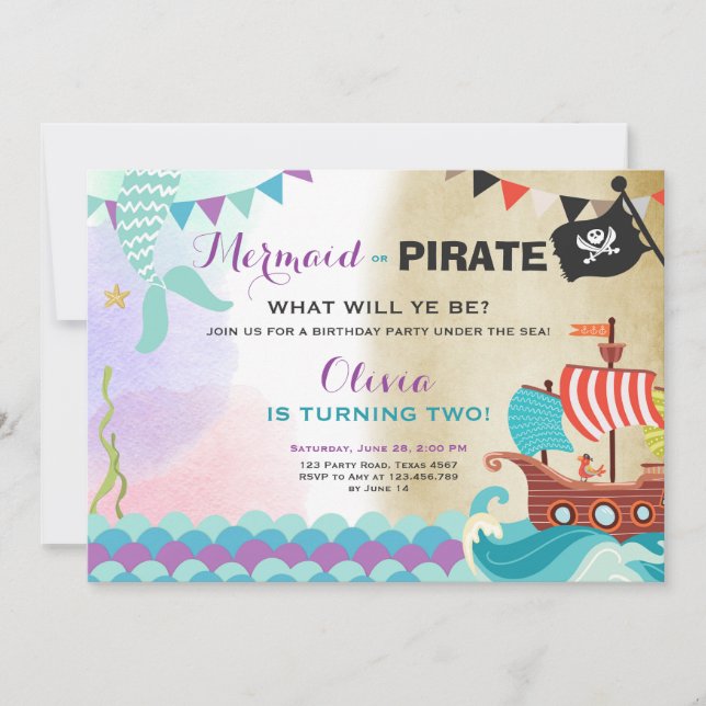 Chica de la invitación de cumpleaños Piratas y Sir (Anverso)