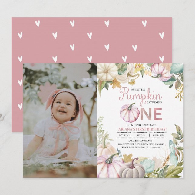 Chica de la invitación de primer cumpleaños de oto (Anverso / Reverso)