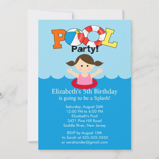 Chica de la invitación del cumpleaños de la fiesta (Anverso)