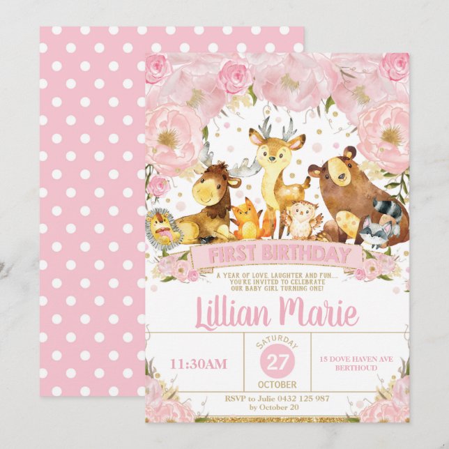 Chica de la invitación del cumpleaños de los (Anverso / Reverso)