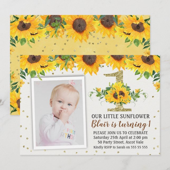 Chica de la invitación por primer cumpleaños de Su (Anverso / Reverso)