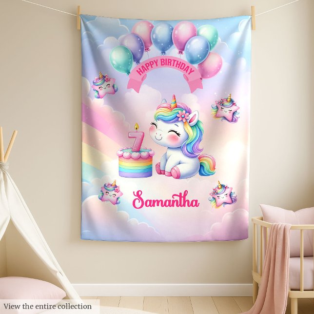 Chica de la manta de unicornio rosa agudo 7 cumple (Cute Pink Purple Unicorn Blanket Girl 7th Birthday)