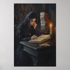 Chica de la oscura academia leyendo arte bibliotec