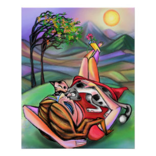 Chica de la pintura y Poster del gato en la natura