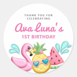 Chica de la playa de verano Pegatinas redondos fav