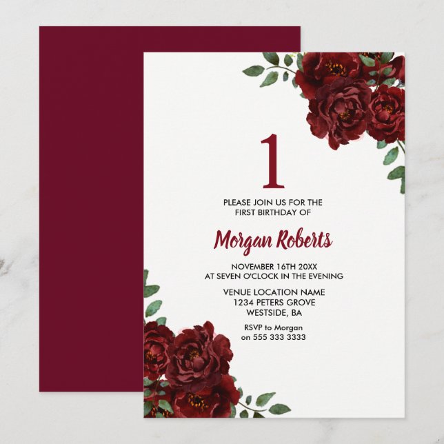 Chica de la Rosa Roja de Borgoña Invitación de cum (Anverso / Reverso)