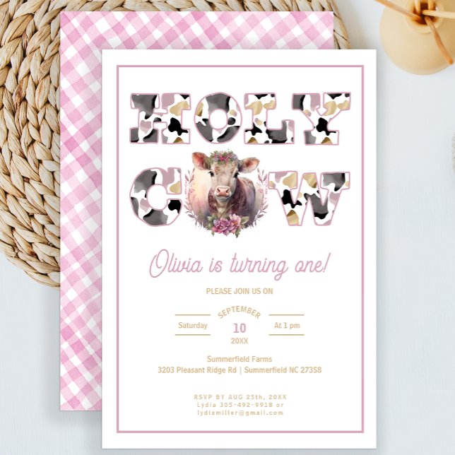 Chica de la vaca sagrada Invitación rosada de cump (Subido por el creador)