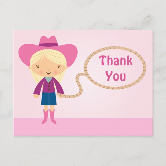 Chica de lasso de cowgirl lindo gracias postal (Anverso)