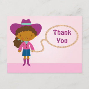 Chica de lasso de cowgirl lindo gracias postal