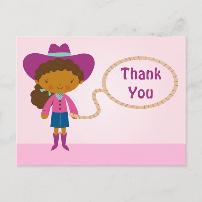 Chica de lasso de cowgirl lindo gracias postal (Anverso)