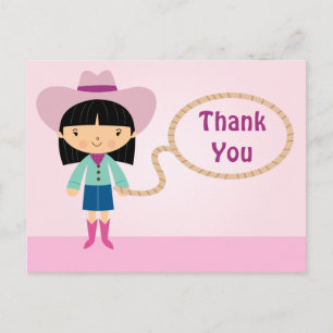 Chica de lasso de cowgirl lindo gracias postal