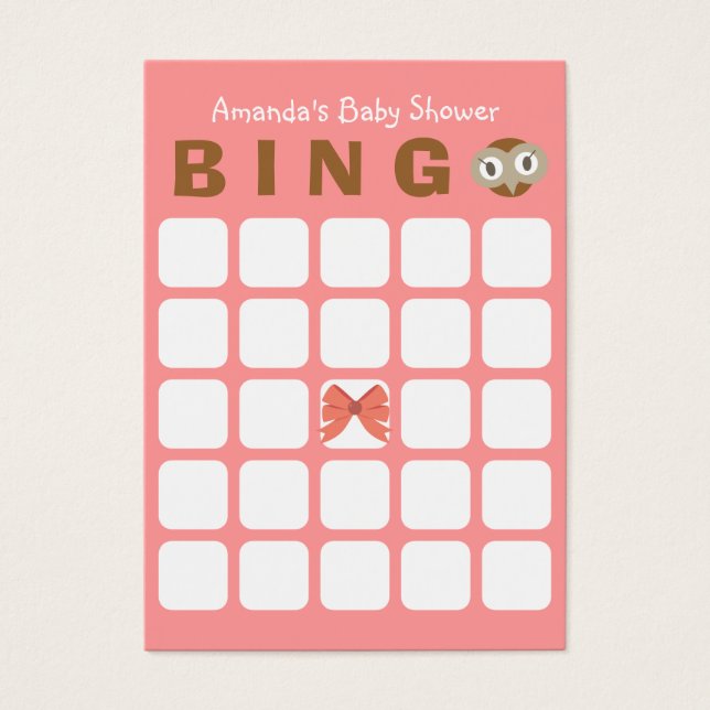 Chica de Lechuza Rosada 5x5 Tarjeta de Bingo Baby  (Frente)
