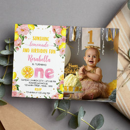 Chica de limón floral rosa Invitación de cumpleaño