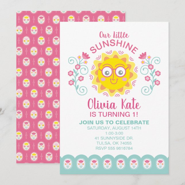 Chica de Little Sunshine Invitación de cumpleaños  (Anverso / Reverso)