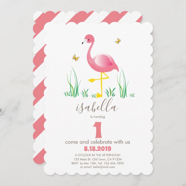 Chica de los flamencos rosados Tarjetas de cumplea (Anverso / Reverso)