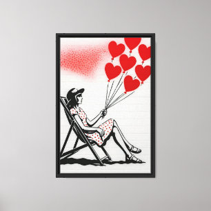 Chica de los globos de corazón arte de lienzo en p
