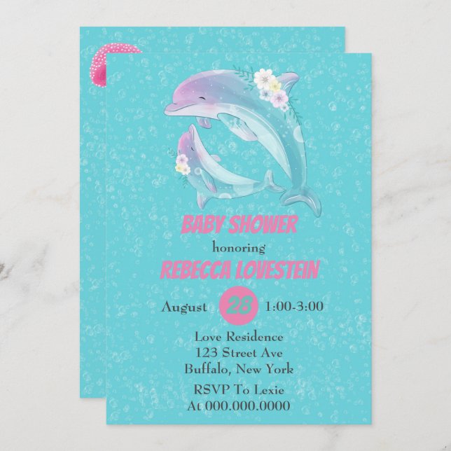 Chica de madre y delfines bebés Baby Shower (Anverso / Reverso)