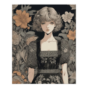 Chica de manga en LBD - Impresión de IA Anime Retr