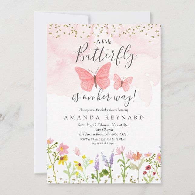 Chica de mariposa pequeña invitación a ducharse (Anverso)
