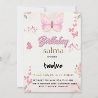 Chica de mariposa rosa Invitación de cumpleaños - 